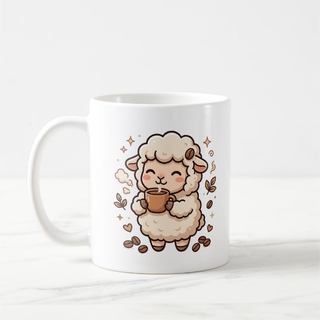 Caneca de Ovelha Bebendo Café Arte Kawaii (Esquerda)