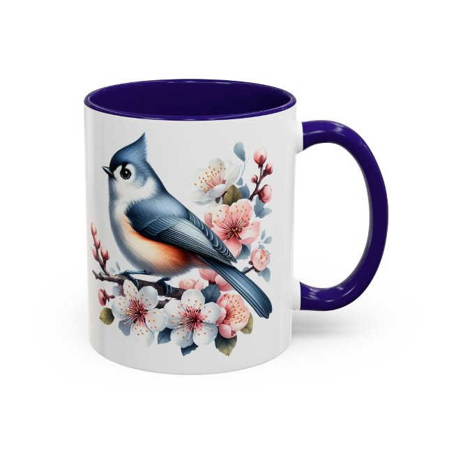 Caneca de pássaro chapim-com-crista presente flora (Criador carregado)