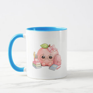 Caneca de Pêssego Kawaii de Volta à Escola Fofa