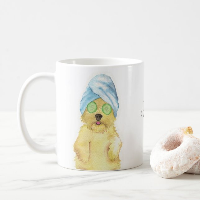 Caneca de Pet com Retrato de Morkie Poo em Aquarel (Com Donut)