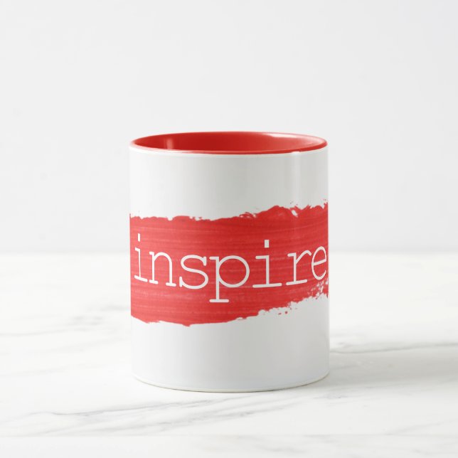 Caneca de pintura vermelha com texto INSPIRE (Centro)