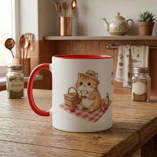 Caneca de Piquenique de Gato Ruivo Vintage Kawaii