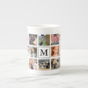 Caneca De Porcelana 20 monograma moderno da colagem da foto