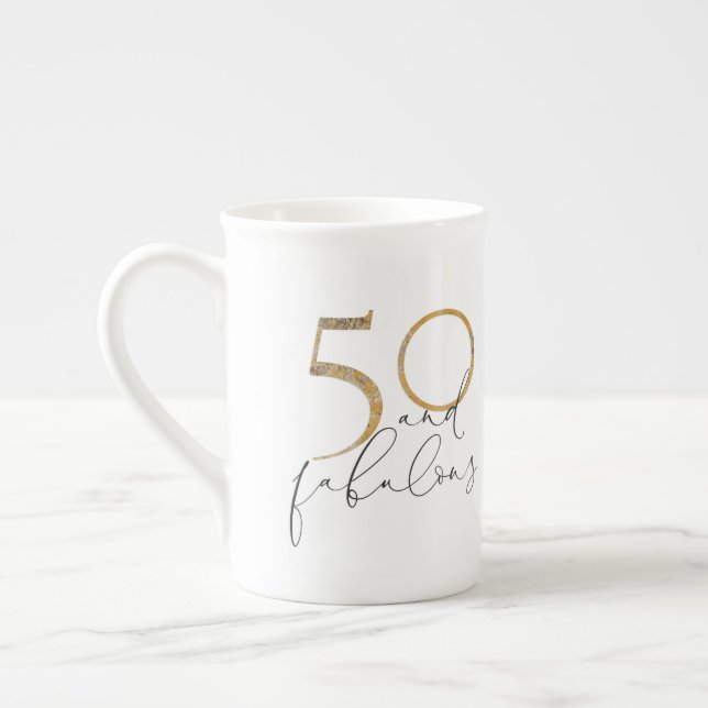 Caneca De Porcelana 50 e fabuloso preto branco e Dourado 50º aniversár (Esquerda)