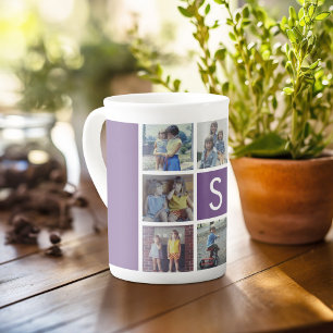 Caneca De Porcelana 8 Colagem de Fotos com um Monograma Personalizado
