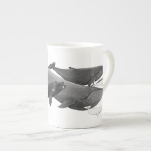 Caneca De Porcelana A Natação Da Arte De Ilustração De Baleias