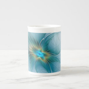 Caneca De Porcelana A pequena Flor Fractal Azul Ouro Moderna Bela