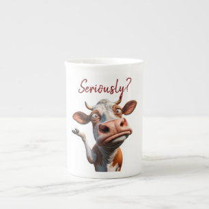 Caneca De Porcelana A vaca Bobo - "Sério?" Design de citação engraçado