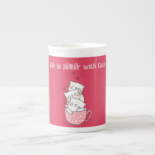 Caneca De Porcelana A vida é melhor com Gatos, Adorador de Gatos Espec