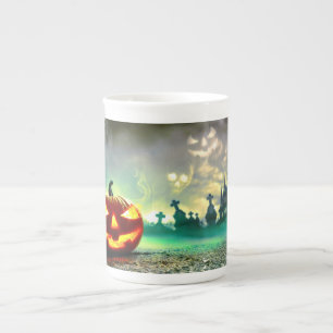 Caneca De Porcelana Abóbora de Halloween brilhante do SlipperyJoe wa