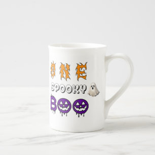 Caneca De Porcelana Abóbora Sorridente Com Pilha de Doces de Halloween