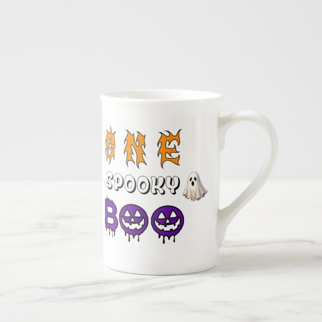 Caneca De Porcelana Abóbora Sorridente Com Pilha de Doces de Halloween (Direita)