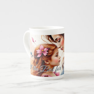 Caneca De Porcelana Abraço do Dia das Mães em Estilo Floral Aquarela