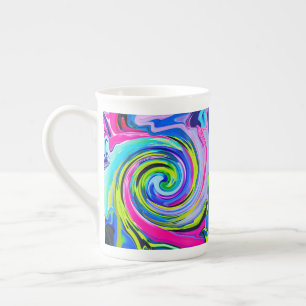 Caneca De Porcelana Abstrato Amarelo e Marinho azul