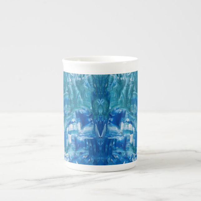 Caneca De Porcelana Abstrato Branco Azul-Teal Personalizar (Frente)