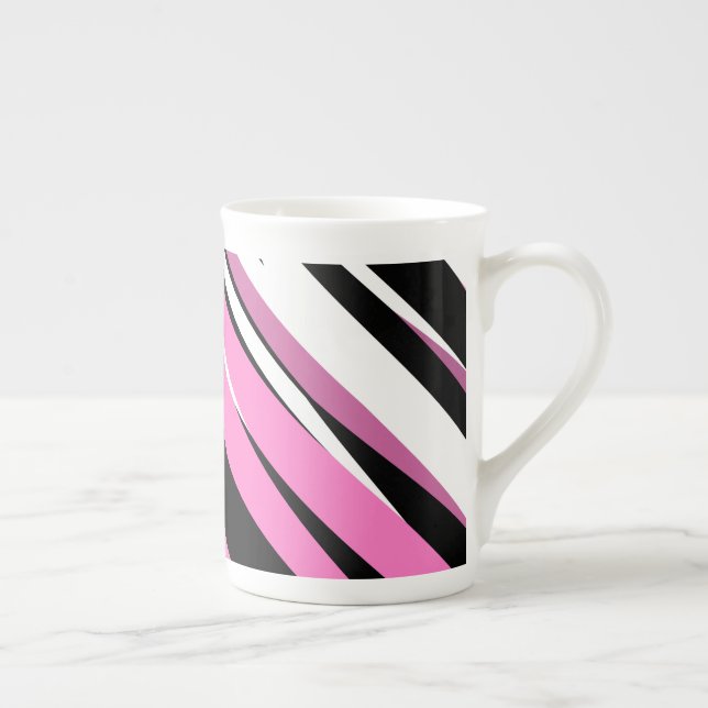 Caneca De Porcelana Abstrato branco e preto-e-rosa (Direita)