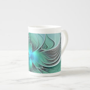 Caneca De Porcelana Abstrato com Arte Fractal Azul, Moderna