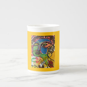 Caneca De Porcelana Abstrato de Metacognativo Amarelo Colorido