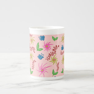 Caneca De Porcelana Abstrato Floral Mandala Padrão Design vermelho