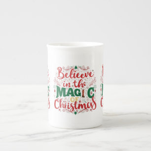 Caneca De Porcelana Acredite na Mágica do Natal - Mug Osso da China