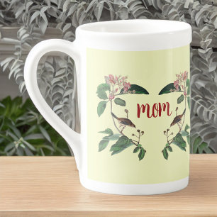 Caneca De Porcelana Adoráveis Buds e Pássaros Rosa em Ramificações