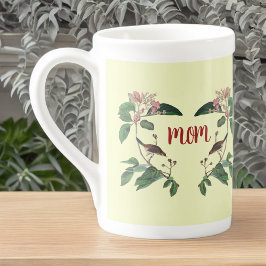 Caneca De Porcelana Adoráveis Buds e Pássaros Rosa em Ramificações par