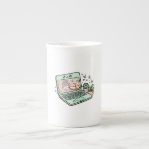 Caneca De Porcelana Adoráveis Vibrações Kawaii Relaxantes para Laptop