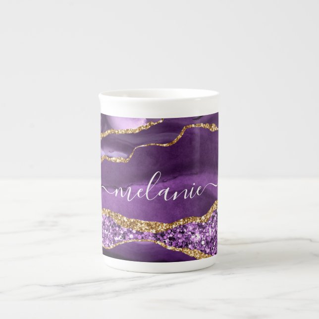 Caneca De Porcelana Agate Purple Violet Glitter Geode Mug (Frente)