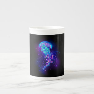 Caneca De Porcelana Água-viva Colorida Vibrante Resplandecente