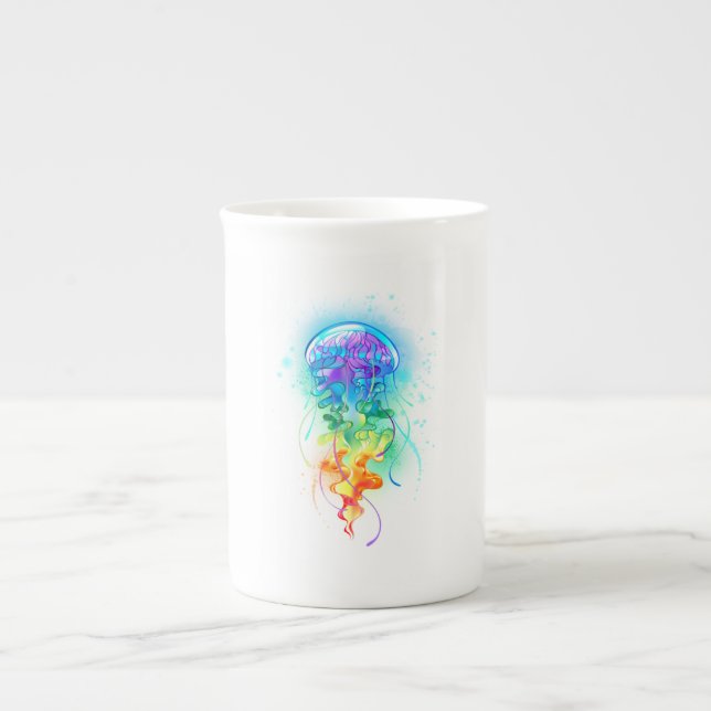 Caneca De Porcelana Águas-vivas do arco-íris (Frente)