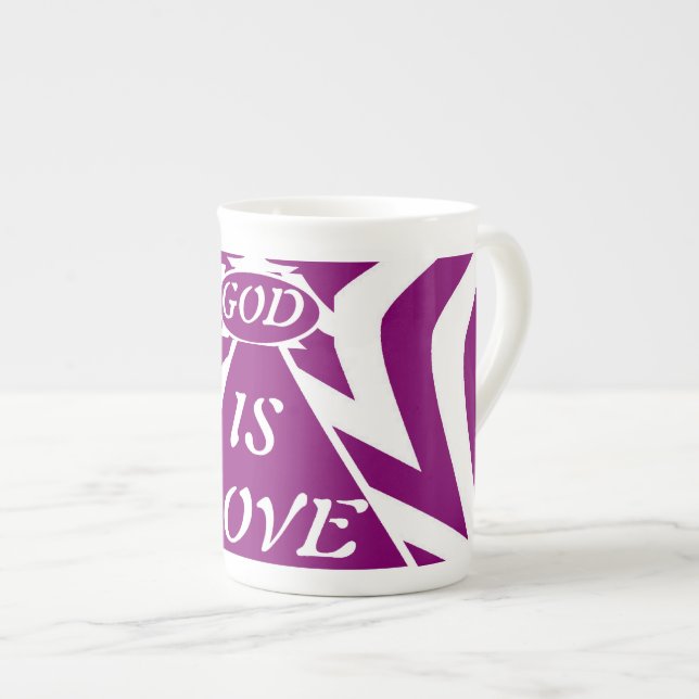 Caneca De Porcelana Alcançar Deus É Amar Roxo Profundo - Luxo (Frente Esquerda)