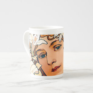 Caneca De Porcelana Alphonse Mucha - Flor - Arte Novo Retrô