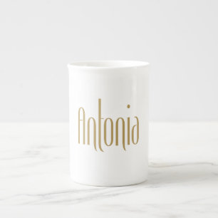 Caneca De Porcelana Alta Elegância Personalizada Antonia Dourada
