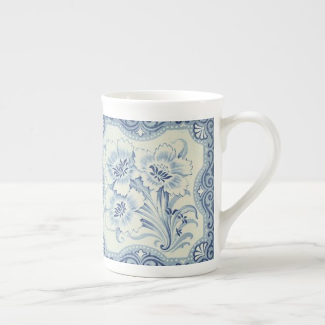 Caneca De Porcelana Amarelo Azul e Branco Vitoriano Majolica Antiquada (Direita)