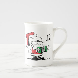 Caneca De Porcelana Amendoins   Snoopy Santa Claus Accordian