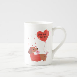 Caneca De Porcelana Amo-Te Coração Vermelho De Cão De Dachshund Cute-E