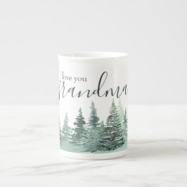 Caneca De Porcelana Amo-Te Vovó Watercolor Floresta Verde De inverno