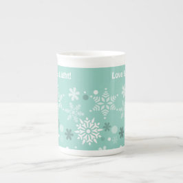 Caneca De Porcelana Amor de Natal & Luz Turquesa Azul Flocos de Neve