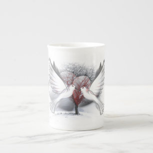 Caneca De Porcelana Amor Doves Ossos Ossos China Mug