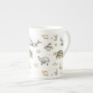 Caneca De Porcelana Animais Bebês do Oceano em Aquarela Fofa