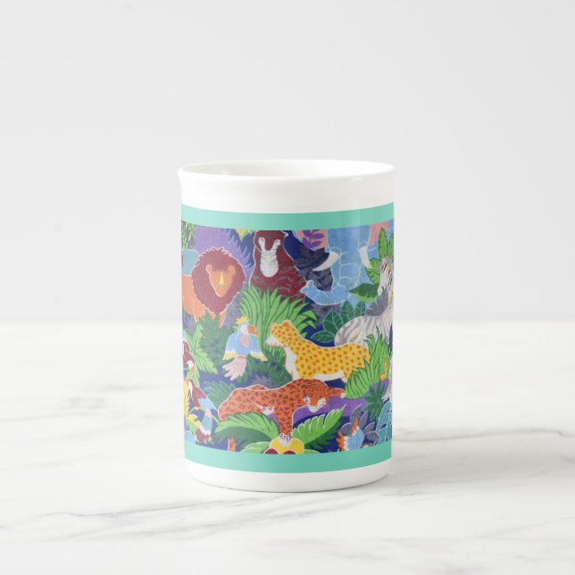 Caneca De Porcelana Animais Coloridos da Selva (Frente)