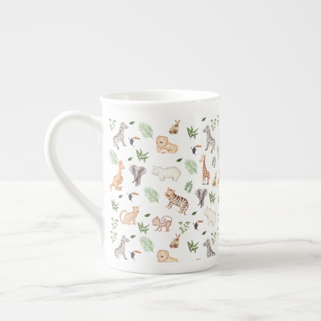 Caneca De Porcelana Animais selvagens com padrão de árvore na selva (Esquerda)