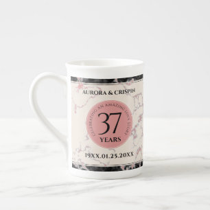 Caneca De Porcelana Aniversário Casado Elegante 37.º Alabastro
