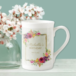 Caneca De Porcelana Aniversário da Mulher Floral Elegante Vintage