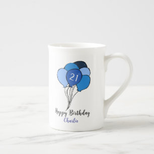 Caneca De Porcelana aniversário de 21 anos de balões azuis