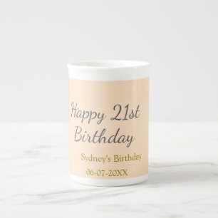 Caneca De Porcelana Aniversário de 21 anos nome data cinza laranja pas
