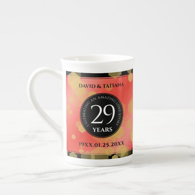 Caneca De Porcelana Aniversário de Casamento da Elegante 29 Garnet (Esquerda)