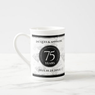 Caneca De Porcelana Aniversário de Casamento de Diamante Elegante 75