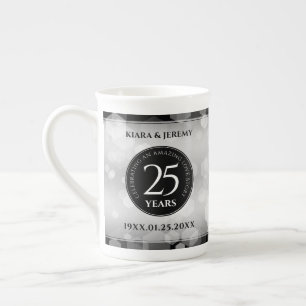 Caneca De Porcelana Aniversário de Casamento do 25 Silver Elegante