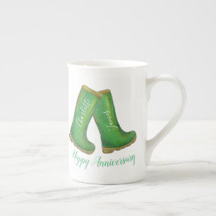 Caneca De Porcelana Aniversário de casamento verde da esmeralda Wellin